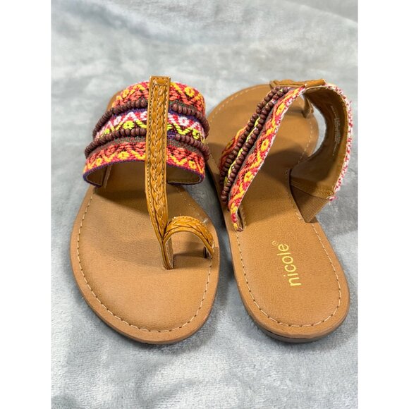 Nicole Women 7.5 M Dragon Faux Leather Slides Slip On Multi Color Toe Wrap - Picture 14 of 15